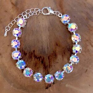 Aurora Borealis Silver Crystal Tennis Bracelet